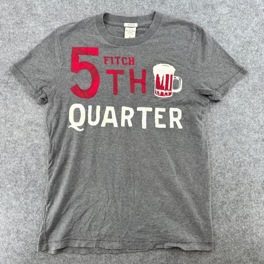 Abercrombie & Fitch T-Shirt Mens S Muscle Fit Grey 5th Quarter Beer Graphic EUC
